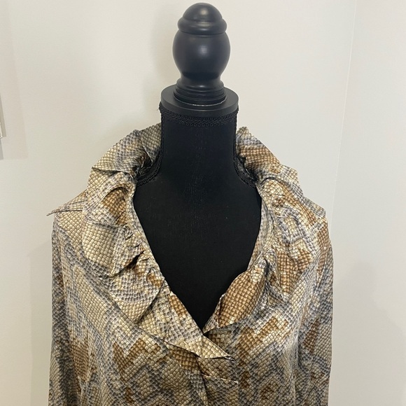 Farinaz Taghavi Snake Print Ruffled Collar Blouse - Picture 2 of 9